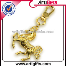 Gold plated rhinestone metal horse key chain